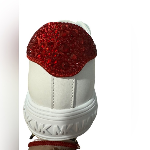 Michael Kors- Grove Embellished Leather sneakers in White Crisom/Red- Lace-up- 9 - Picture 10 of 14